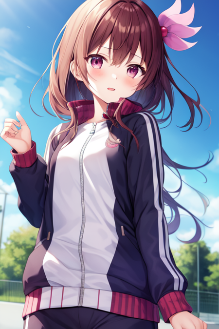 kisaragi, 1girl, solo, tracksuit, track jacket