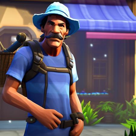 seu-madruga in fortnite style, closeup photo, screenshot from the game, with mustache