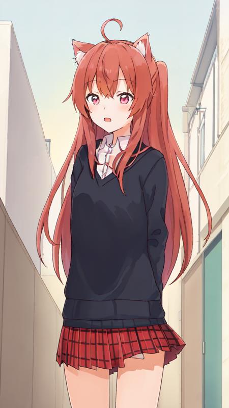 masterpiece, best quality, 8k, "visual novel"
<lora:add_detail:-0.4>
<lora:Kindred_Spirits_on_the_Roof.v2-000005:0.85> kd_vnstyle
1girl, (solo)
("   ")
red hair,
expressiv eyes
cat ears,
(school uniform:1.1)
backalley
"             "