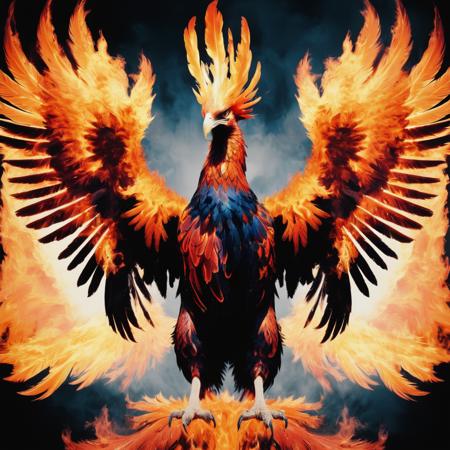 double exposure,(flaming phoenix),CineColor,F/14,(formidable fearsome),<lora:PhoenixJuggernautXL15:1>,