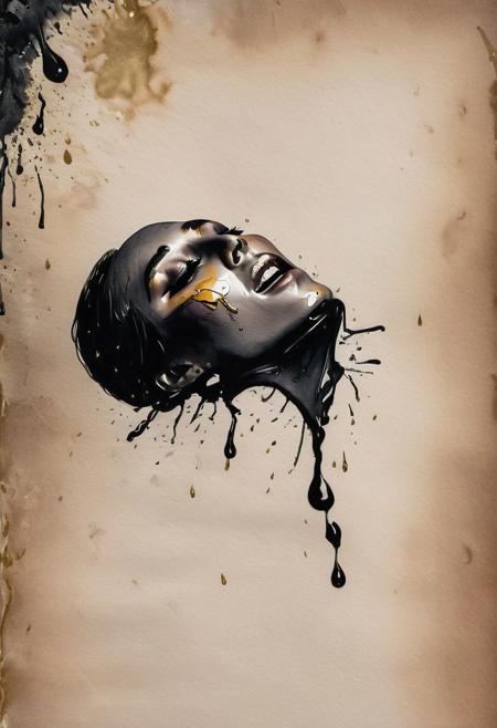 RAW profile photo, close-up, dark atmosphere, crying with tears made of gold, masterpiece, cinematic film still of a blonde beautiful woman, detailed skin, freckles ,eyeliner, dark lipstick, black lace turtleneck dress, tack sharp focus on eyes, Sensual, lustful, seductive,  intricate, ultra detailed, 8k, <lora:MS_DitavT_V1_32:0.6>