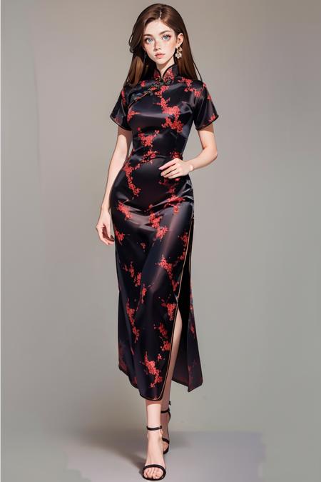 ch30ngs4m, short sleeves, black dress, chinese dress, side slit,