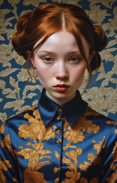 style of Kehinde Wiley, 17 yo Emily Browning dramatic portrait