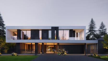 blackandwhite, photo of a house, night, architecture, beautiful, masterpiece, best quality, super detailed, realistic, photorealistic, 8k, sharp focus <lora:AARG_villa:0.8>