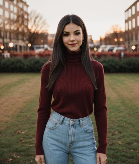 photo of v1cj7 , RAW, Christmas environment, Spectacular light, Christmas decorations, Festive, Christmas sweater Turtleneck, Colorful flowering, 8k, soft lighting, high quality, film grain, Olympus OM1 sharp focus, f 3.4, (eyeliner), (seductive pose), breast, Christmas theme, upper body, smile