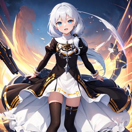 (masterpiece:1.2), (best quality:1.3), valkyrie_pledge, 1girl, blue_eyes, white_hair, flat_chess, black_dress, <lora:valkyrie_pledge_v4:1>