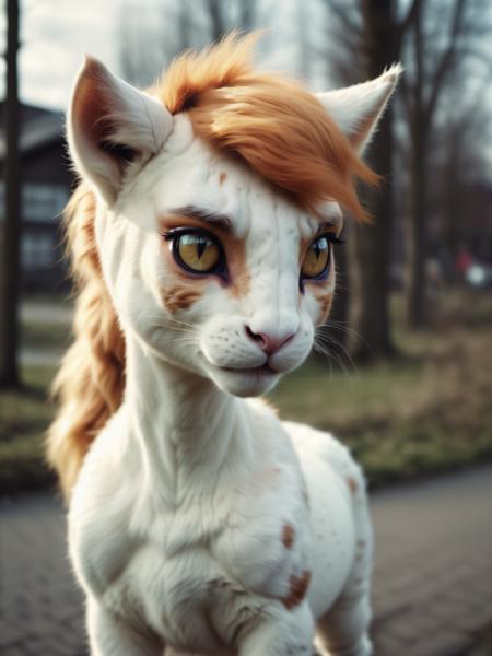 realistic portrait photo of a humanoid cat Ponyta hybrid, dramatic cinematic LUT