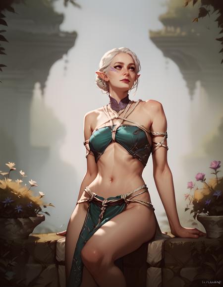 lavellan wardrobe01 white ropes, bare shoulders navel midriff staff