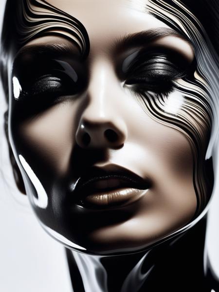 A mesmerizing close-up illustration depicts a woman metamorphosed by enigmatic forces from black liquid oil, showcasing smooth lines and an exquisite interplay of light and shadow. This fantastically bright creation, while seemingly simple, holds intricate layers of meaning. The artwork captivates with its intricate beauty, emphasizing minute elements, and as the light gracefully falls, it crafts an even more captivating image. High-quality detailing and finesse are evident throughout, creating a truly enchanting piece.