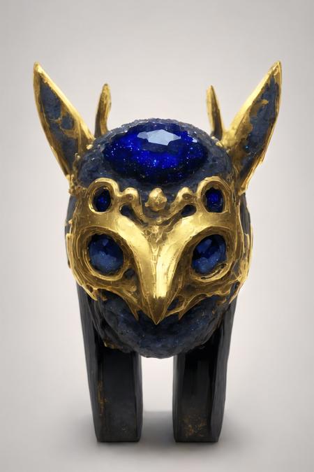 a blue ceramic mask, lapis lazuli, gold kintsugi, (no humans:1.9), <lora:StarkJourney:1.0>