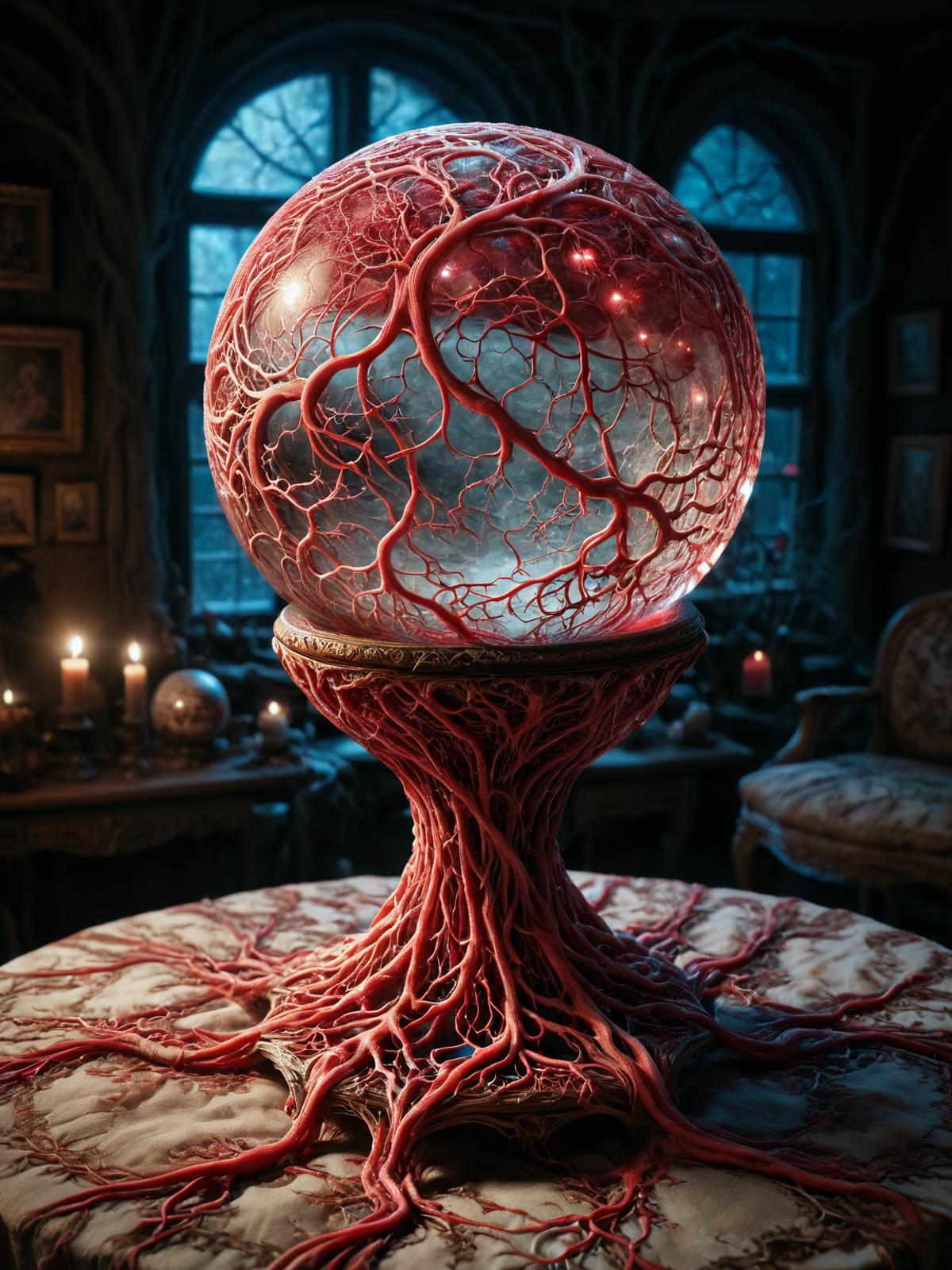 A Red Heart-Shaped Globe Sitting on a Table