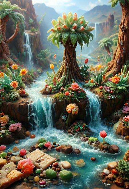 candy ,tilt-shift photo of best quality double exposure complex surreal painting on cracked paper, macro, microworld,  hyperdetailed,   insanely detailed, surreal, tiny genie spirit creature, flying oasis landscape placed inside a cup on the table in room. waterfall, lotus flowers,temple palms desert filigree, table cinematic, big eyes 32k, by Rockwell, WLOP Ryniac, Craola, Disney, van Gogh, highly detailed, intricated, intricated pose, high quality, centered, perfect composition.,
<lora:Midjourney_-_SemiReal_Dreams_FLUX_LoRA:1>,<lora:hyper-detail-illustration:1>, Selective focus, miniature effect, blurred background, highly detailed, vibrant, perspective control