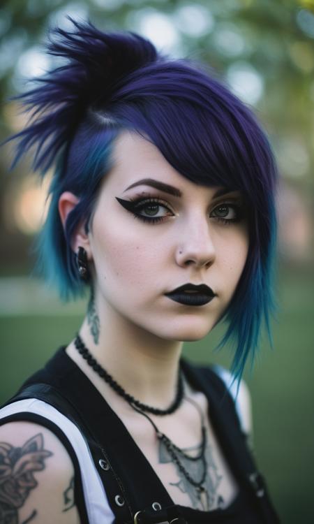 (indistinguishable from reality:1.4), 1girl, a beautiful 22 y.o Québécoise big tiddy goth gf bombshell, shallow field of depth, sharp focus, Canon EOS 5D Mark III, 85mm, cinematic, beautiful punk, symmetry, flirty character portrait, goth, atrsy, alternative, punk, emo, hipster, grunge style, scene hair, teased hair, emo, artsy, wearing eyeliner, tattoos, fashionable, ultra detailed texture French haute couture goth schoolgirl outfit, aesthetic, film photo, flowing, elegant pose, realistic portrait, skin texture, soft natural lighting, intimate composition, Nikon FM2, 35mm SLR, Instagram story