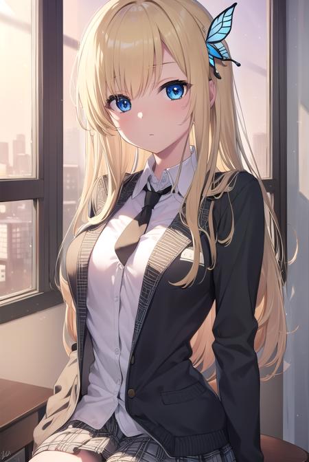 senakashiwazaki, <lora:sena kashiwazaki-lora-nochekaiser:1>,
sena kashiwazaki, blonde hair, butterfly hair ornament, hair ornament, long hair,
BREAK cardigan, checkered clothes, checkered skirt, jacket, long sleeves, necktie, school uniform, shirt, skirt, st. chronica academy school uniform
BREAK indoors, classroom,
BREAK looking at viewer, (cowboy shot:1.5),
BREAK <lyco:GoodHands-beta2:1>, (masterpiece:1.2), best quality, high resolution, unity 8k wallpaper, (illustration:0.8), (beautiful detailed eyes:1.6), extremely detailed face, perfect lighting, extremely detailed CG, (perfect hands, perfect anatomy),