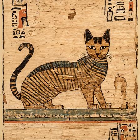 <lora:Ancient_Egypt_Painting_Style:1> ancientegypt, old egyptian drawing of a cute cat, ancient, on papyrus paper with cracks and creases, 2d, perfect composition, masterpiece