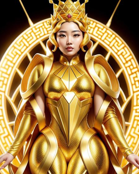 (goldstyle:0.85), (pov eyes),a (pov shot) of (a beautiful Chinese woman:1.2) in ((Golden Yellow color Short bob with a disheveled crown hairstyle)) wearing a  golden head covering,