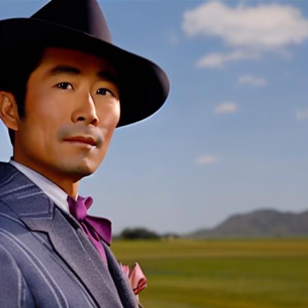 tchnclr style, a closeup portrait of a young japanese cowboy