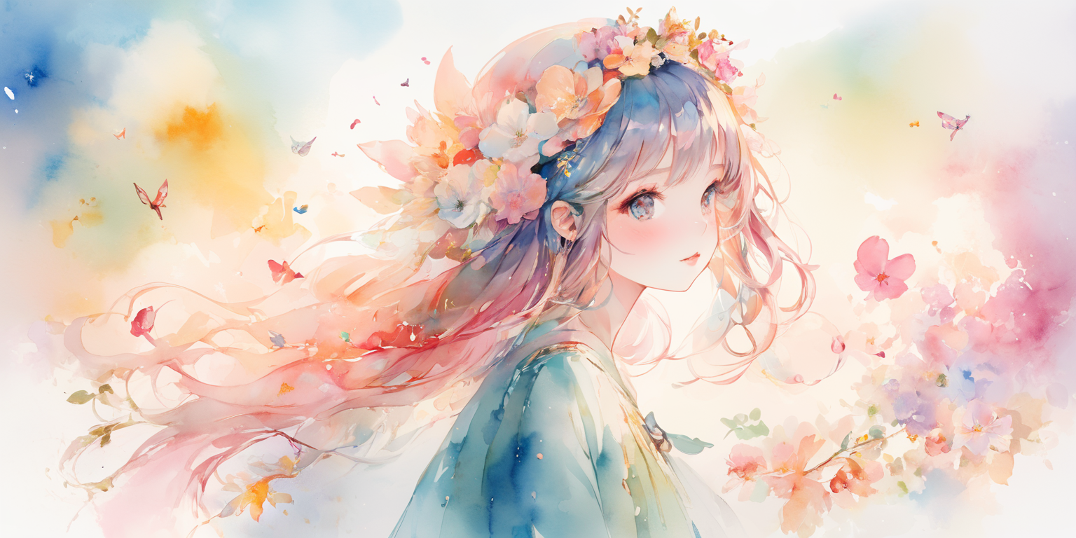 absurdres, highres, ultra detailed, (1girl:1.3), kawaii
BREAK
, watercolor style, soft blending, dreamy washes, delicate t...