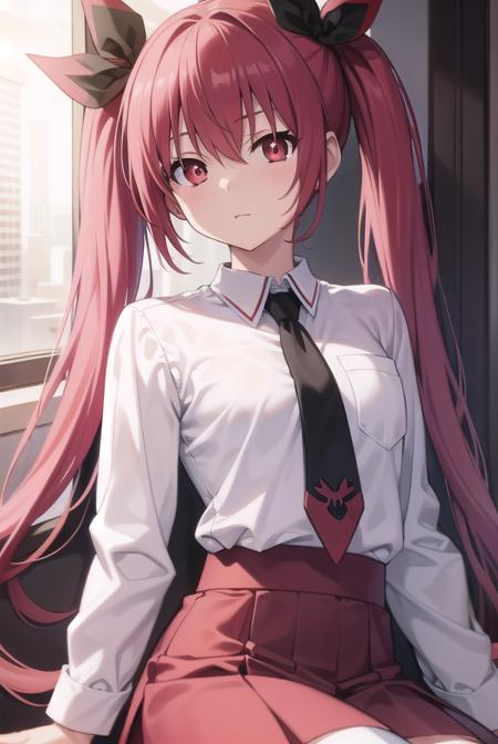 kotoriitsuka, <lora:kotoriitsuka-lora-nochekaiser:1>,
kotori itsuka, long hair, (red eyes:1.5), red hair, ahoge, (flat chest:1.2),
BREAK white shirt, collared shirt, long sleeves, necktie, school uniform, thighhighs, black necktie, twintails, hair ribbon, black ribbon,
BREAK looking at viewer,
BREAK indoors, classroom,
BREAK <lyco:GoodHands-beta2:1>, (masterpiece:1.2), best quality, high resolution, unity 8k wallpaper, (illustration:0.8), (beautiful detailed eyes:1.6), extremely detailed face, perfect lighting, extremely detailed CG, (perfect hands, perfect anatomy),