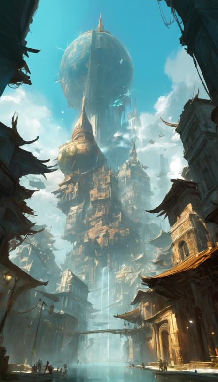 breathtaking Cinematic scene, a city floating in the sky, masterpiece, best quality, high quality, absurdres, guild wars 2 <lora:guild_wars_2_v0.0.1:1.0> . award-winning, professional, highly detailed