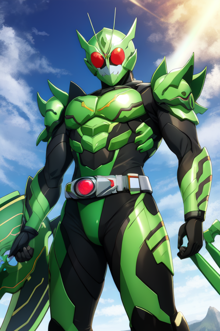 kamen rider, wind, green armor