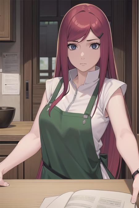 kushina, <lora:kushina-lora-nochekaiser:1>,
kushina, long hair, hair ornament, red hair, hairclip, (grey eyes:1.5),
BREAK shirt, dress, jewelry, white shirt, short sleeves, apron, bracelet, green apron, collar,
BREAK looking at viewer, upper body, full body, cowboy shot,
BREAK indoors,
BREAK <lyco:GoodHands-beta2:1>, (masterpiece:1.2), best quality, high resolution, unity 8k wallpaper, (illustration:0.8), (beautiful detailed eyes:1.6), extremely detailed face, perfect lighting, extremely detailed CG, (perfect hands, perfect anatomy),