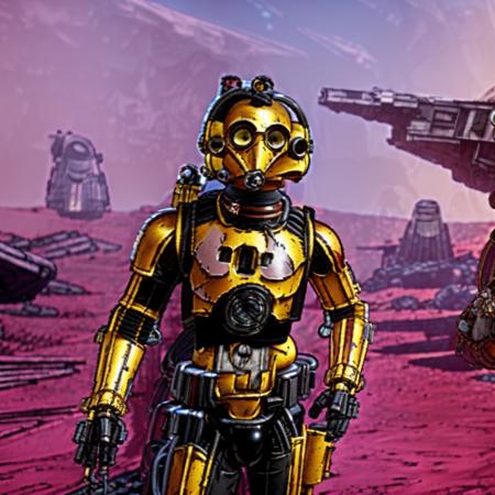 [[3d render]] of ((star wars c3po)) in the style of stbtc, ((casino aesthetic)), ((standing in a dark room)), dirty walls, damaged wallpaper, cracks in the floor, rusty pipes, ((dark shadows)), [sunshafts], particulate, ((reflective metal)), shiny, bloom, cinematic, ((warm lighting)), sharp focus, close-up portrait, cell-shaded graphics, hand-drawn textures, 4k hd, [[in borderlands 3]]