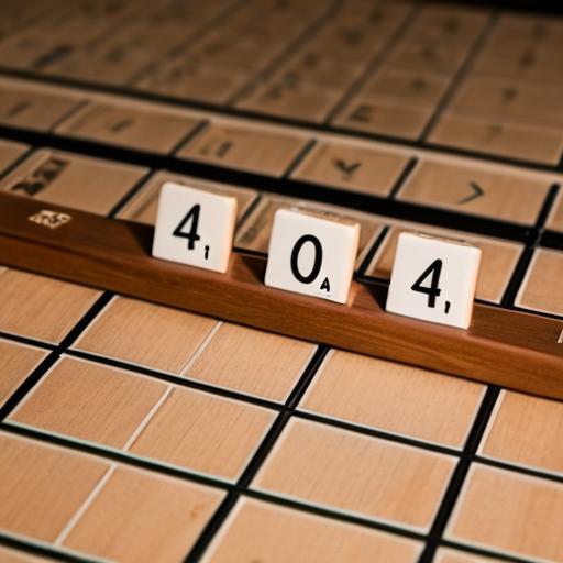404 error display on a wooden board with white tiles.
