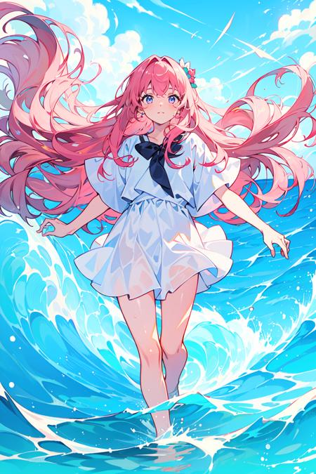 1girl,masterpiece,best quality,water wave,pink long hair,