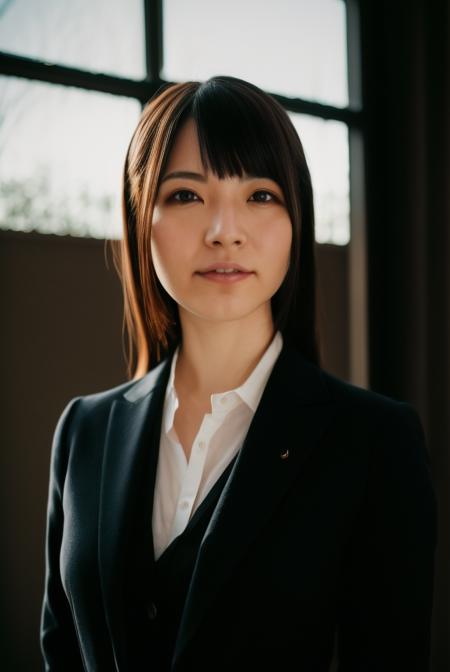 A stunning intricate full color portrait of a japanese women,wearing a formal business suit, holda presentation, happy, epic character composition,by ilya kuvshinov, alessio albi, nina masic,sharp focus, natural lighting, subsurface scattering, f2, 35mm, film grain, full body in the picture  <lora:uehara:1>