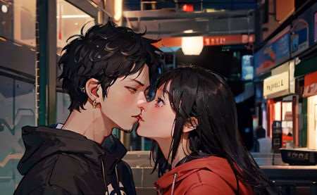 (masterpiece:1.2), (best quality:1.2), hyper realistic,highestres,absurdres,extremely detailed,volumetic,dramatic lighting,realistic, 
1boy,1girl,Passionate kiss
AND 1boy,<lora:Trafalgar_law-10:0.5>,Passionate kiss the girl,without_hat,earrings,black hair,bags under eyes, 
AND 1girl,<lora:yifan-07:0.5>,kiss the boy,black hair