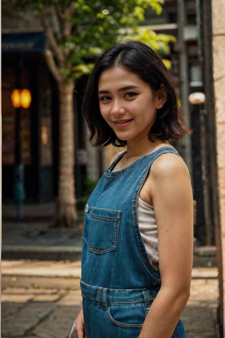 analog film photo solo, realistic, ((indonesian woman)), (((black hair))), (((grin512:1.1))), (((Tank top, denim overalls, sneakers))), ((urban park, green oasis, joggers, families, vibrant)), ((dynamic pose)), PA7_Human-Likeness, PA7_Photo, high detailed, PA7_Portrait-HL_v2, high detailed, 8k, clear facial features, <lora:PAseer-SD15-LCM Quick:1> <lora:[ID]_-_Yolla_Yuliana:1> yollayuliana <lora:ReaLora:.2> <lora:VStyle_-_Photography_Style:.2> vstyle <lora:add_detail:0.2> <lora:add_sharpness:0.1>         . faded film, desaturated, 35mm photo, grainy, vignette, vintage, Kodachrome, Lomography, stained, highly detailed, found footage