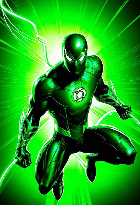 Digital fantasy artwork featuring a Green Lantern Spider-man