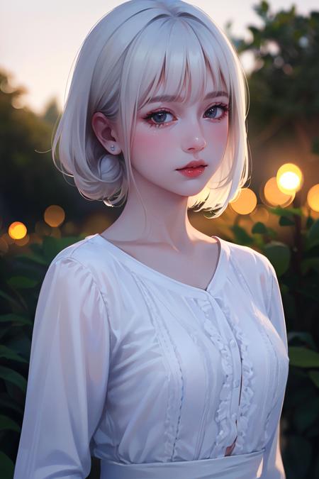 (8k, RAW photo, best quality, masterpiece:1.2), (realistic, photo-realistic:1.37), 1girl, professional lighting, radiosity, physically-based rendering, looking at the viewer, solo, white hair, nightdress, <lora:coco_style_1-000015:0.5>