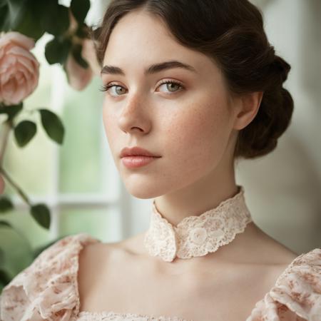 fashion shot, (pictorialist style), sharp focus, celluloid's unique character, film grain, focus on eyes,
close up side portrait of a beautiful girl in a (victorian rose garden:1.1), she is wearing a victorian summer dress, lace detailing, vintage elegance, romantic charm, high neckline, puffed sleeves, ruffled accents, femininity, embroidered details, pastel colors, tea-length, classic, timeless, empire waist, flare skirt, corset-inspired, silhouette, nostalgic, enchanting
dappled light on face, no make-up, detailed face and eyes, very thin eyebrows, pale skin, natural skin texture, (highly detailed skin:1.1), textured skin, (oiled shiny skin:0.5), (skin blemish:1.3), (moles:0.8), (imperfect skin:1.5), intricate skin details, visible skin detail, (detailed skin texture:1.1), (oiled shiny ultra white skin:0.6), mascara, (skin pores:1.1), (light freckles:0.3), skin fuzz, (blush:0.5), (goosebumps:0.5), translucent skin, subsurface scattering, (minor skin imperfections:1.2), wrinkles, vitiligo spots, [brown spots:0.01], [whiteheads], [blackheads], [white pimples:0.01], [red pimples:0.01], beauty spot, skin fuzz
detailed eyes, (round iris:1.1), light reflections in her eye, visible cornea, highly detailed iris, tiny blood vessels in the eye, remarkable detailed pupils  <lora:polyhedron_all_sdxl-000004:0.7>