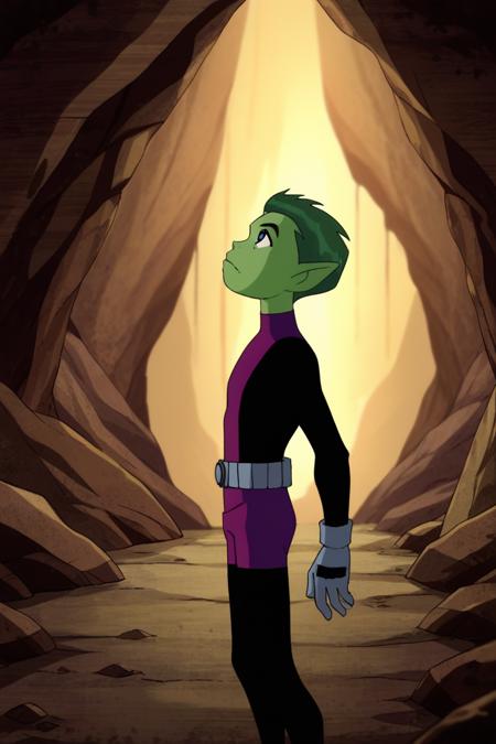 beastboy, green hair, green eyes, green skin,