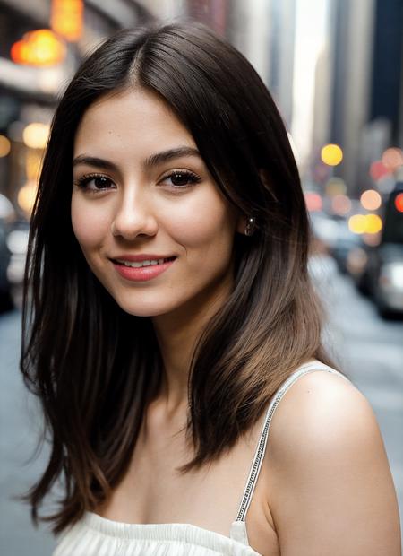 photo of sks woman, pale skin, working class in new york city, upper body, detailed skin, 20 megapixel, canon eos r3, detailed, detailed face, <lora:locon_victoriajustice_v1_from_v1_64_32:1>