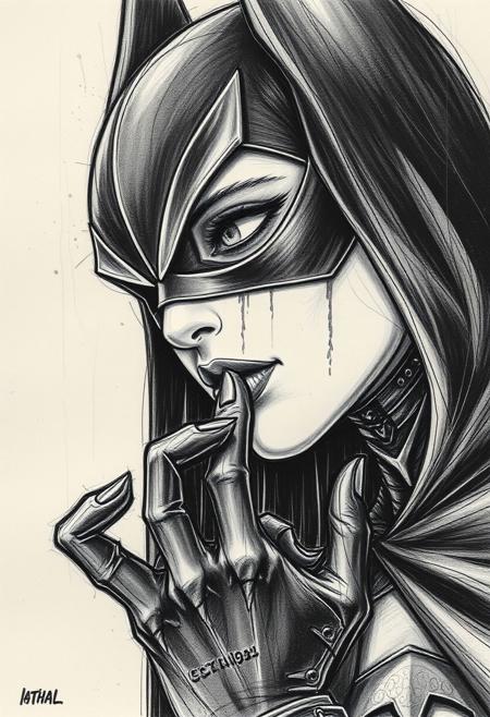 crude drawing dirty paper batgirl  extreme detail of clipping toenails  dave mckean style in panels
