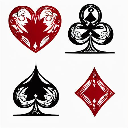 a set of poker symbols, a spade, a heart, a club, a diamond, (white background:1.2), simple, cat theme, masterpiece, best quality <lora:poker_symbol:1.0>