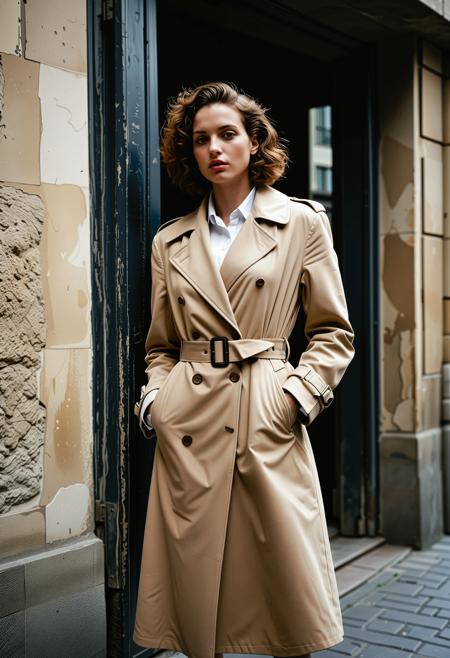 RAW full body analogue photo of a beautiful 20 years old woman, clear focus, 8K,Female Noir Detective, Paris, 1940s: 1 woman, (intelligent gaze) with [analytical mind], short styled curly hair hair, wearing a (feminine) coat with [noir] accessories, and a perceptive expression, inspired by the works of (Rene Gruau) and Jean Dubuffet, with (moody colors) and (expressive brushstrokes), characterized by (atmospheric composition) and sense of mystery, (noir atmosphere) and curious nature. ,photo Fantasy art combining the styles of Boris Vellejo and Luis Royo,Photorealistic, real photo, god rays, 1girl, 21yo,realistic, <lora:Jacinta_SDXL:0.8>