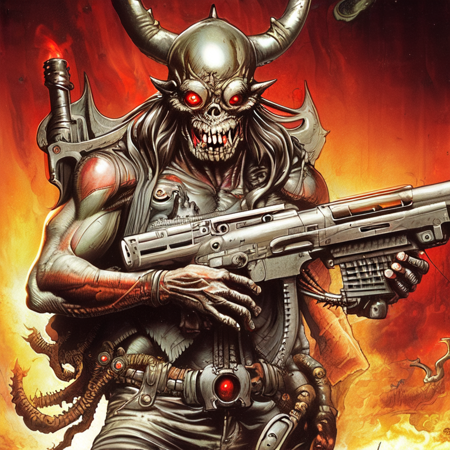 0 photo, demonic looking demon holding a machine gun in one hand (martianwarlord:1)