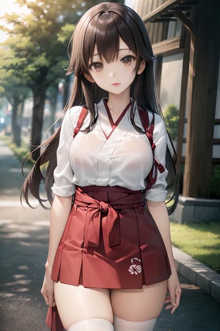 iks_akagi, 1girl, muneate, japanese_clothes, red_hakama, tasuki, thighhighs, white_legwear,
solo, beautiful girl, masterpiece, (photorealistic:1.4), best quality, beautiful lighting, outdoors, realistic, (extremely detailed CG unity 8k wallpaper), intricate, High Detail, Sharp focus, dramatic, RAW photo, 8k uhd, film grain,
<lora:AkagiKancolle_V10:0.8>,