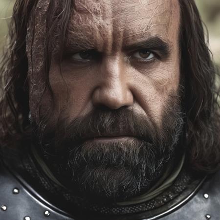 SandorClegane1024, close up face portrait, forest, detailed eyes, photography, trending on artstation, sharp focus, studio photo, intricate details, highly detailed, by greg rutkowski   <lora:SandorClegane1024-000067:0.9>