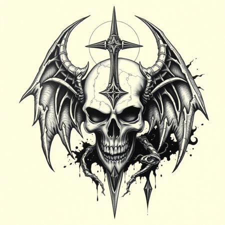 Ink style macabre tattoo design, inspired by artwork of dark souls, including dark souls eclipse and darksign