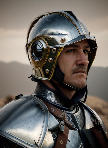 timeless style,  masterpiece, best quality, 8k, artstation, sharp focus, ultrarealistic, high details, raw photo portrait of gh1, man, masculine, (in knight's armor and helmet)  perfect face, perfect eyes, volumetric lighting, depth of field, cinematic lighting, 
 <lora:GeneHackman-10:1>