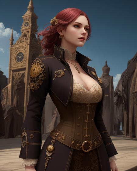 best quality,masterpiece,highly detailed,ultra-detailed, 1girl,<lora:neg4all_bdsqlsz_V3.5:-1>upper body, 
outdoors, fog sky,
 belt, pocket watch, holding weapon, saber, dynamic pose, fighting stance, victorian industrial cityscape, clock tower, cleavage cutout, center opening, corset, hair ornament, 
<lora:Pastels_last:1> <lora:pastelcolor_last:2> <lora:Graphite_last:1> 
multicolored hair, colored inner hair, 
<lora:steampunk_last:2>
<lora:EnhancedDetail:1> 
by steampunk  art, fantasy art,Pistol bag, unreal engin 5,octane render,(2D:1.2), digital painting, artstation, concept art, smooth, sharp focus,art by ross tran and greg rutkowski and alphonse Mucha and  Bak Karol