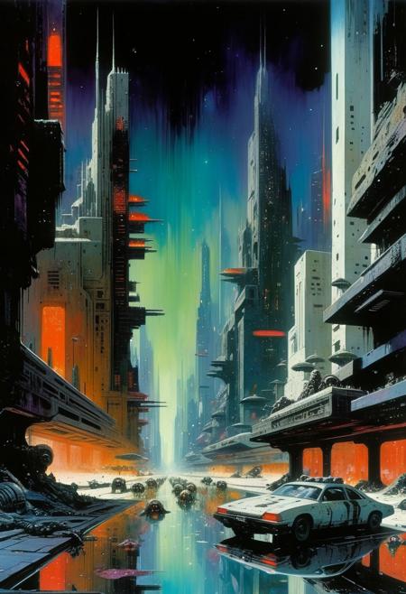 (John Berkey Style page, John Harris Style page, John Blanche Style page) painting
(((The scene of a massacre)))
(absurdist grotesque hyper brutalist alien city:1.4), alien creatures,(colours/black/white), patterns, corpses, textures, dark night, (bokeh), complex background, intricate details, dynamic, clashing colours, glow, source light, intricate detail, Suthin tones, hyperdetailed, reflections, muted colors, <lora:add-detaill-xl:1>