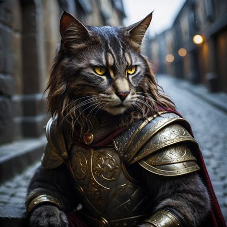 highly detailed analog photo of tabaxi, 

yellow eyes, dark fur, solo, looking at viewer, armor, blurry, blurry background, realistic:1.3, medieval alley,


masterpiece, best quality:1.1, 

depth of field:1.1, 
(analog photography:1.2),


