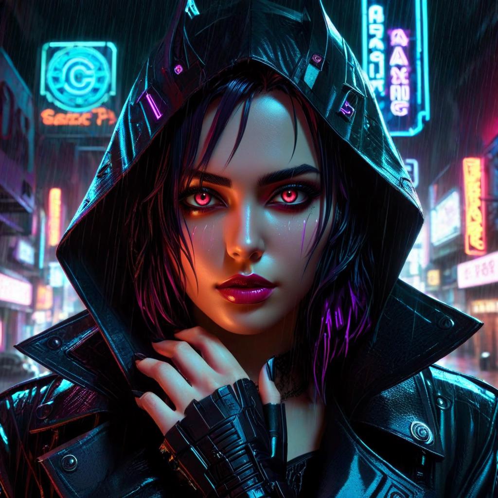 Neon noir, , , vibrant, gothic, rpg,1400ad, , , , , HD, masterpiece, , hyper detailed, super realistic, perfect face, perfect hands, , professional, , , , dynamic, dramatic, 
<lora:CharcoalDarkStyleXL:1> <lora:Dark Fantasy:1> <lora:detailed_notrigger:1>, Cyberpunk, dark, rainy streets, neon signs, high contrast, low light, vibrant, highly detailed