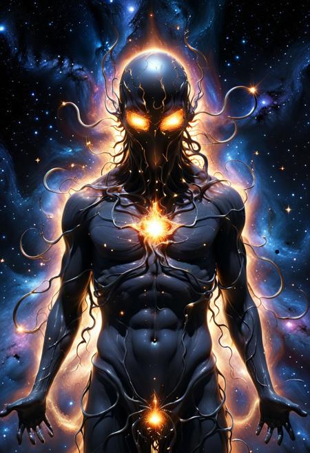 score_9, score_8_up, score_7_up, score_6_up, score_5_up, score_4_up, (absurdres, best quality, masterpiece:1.4), illustration, photorealistic, cinematic lighting, dynamic angle, perfect composition, faceless, cosmic god, faceless god, glowing cosmic tendrils, black void, endless stars, shifting form, abstract deity, powerful aura, vastness of space, overwhelming presence, ethereal